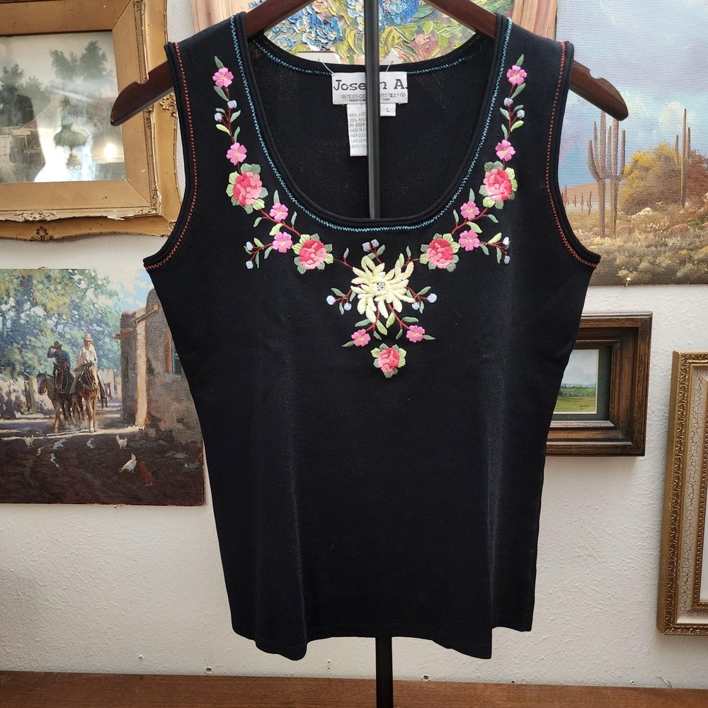 M Black Embroidered Floral Summer Vintage Y2K Tank